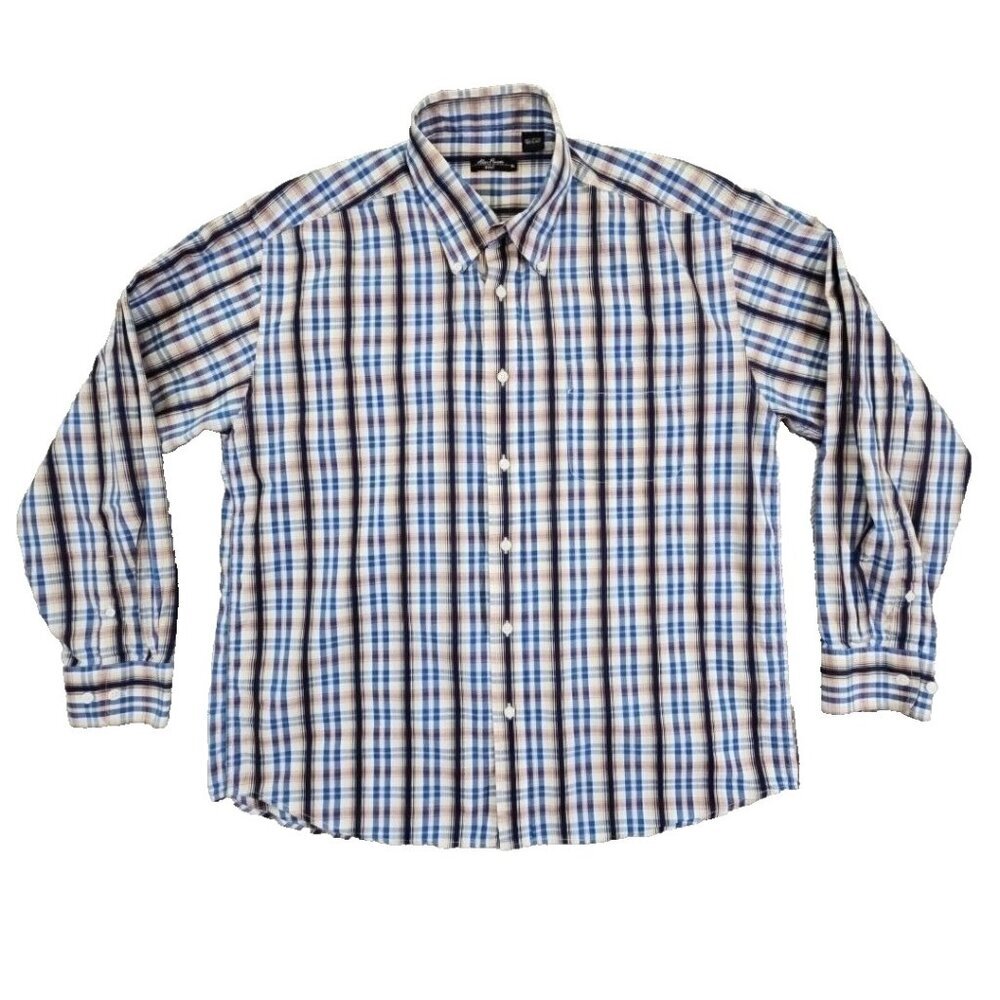 Alan Flusser‎ Golf Shirt Men's XL Blue Plaid Long Sleeve Workwear Normcore
